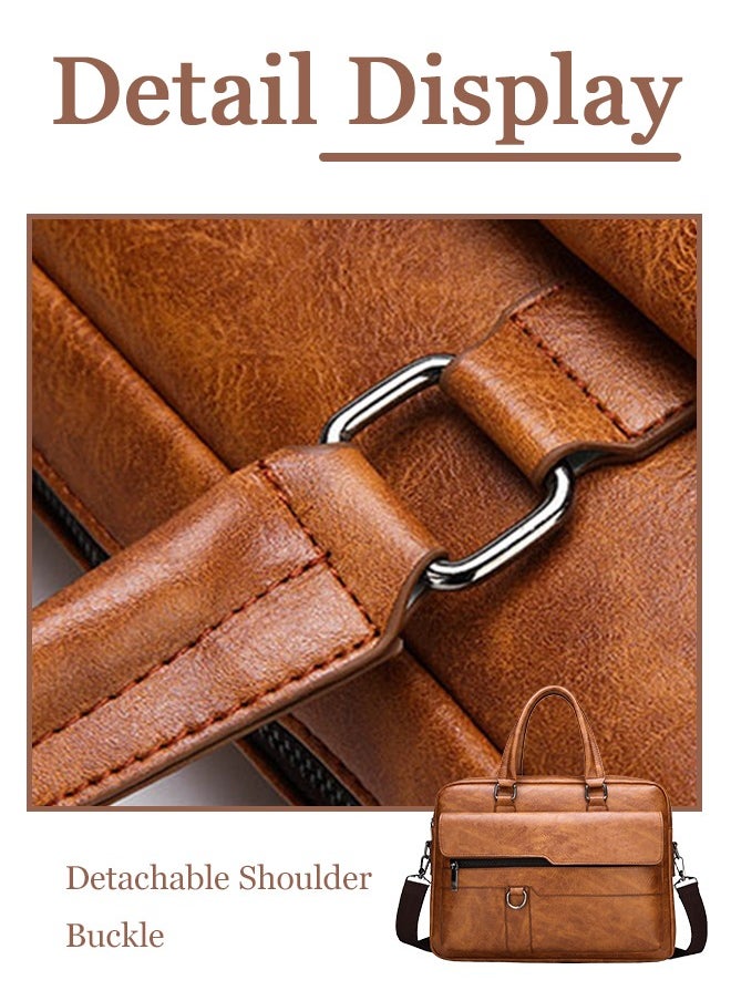 Business Messenger Bag Briefcase Handbag for Men Travel Laptop Light Brown