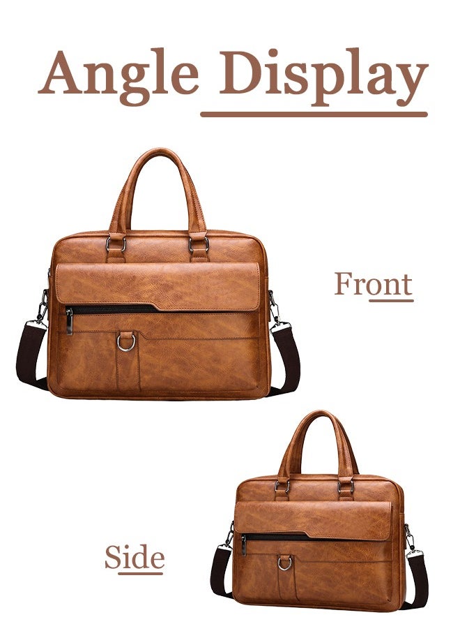 Business Messenger Bag Briefcase Handbag for Men Travel Laptop Light Brown