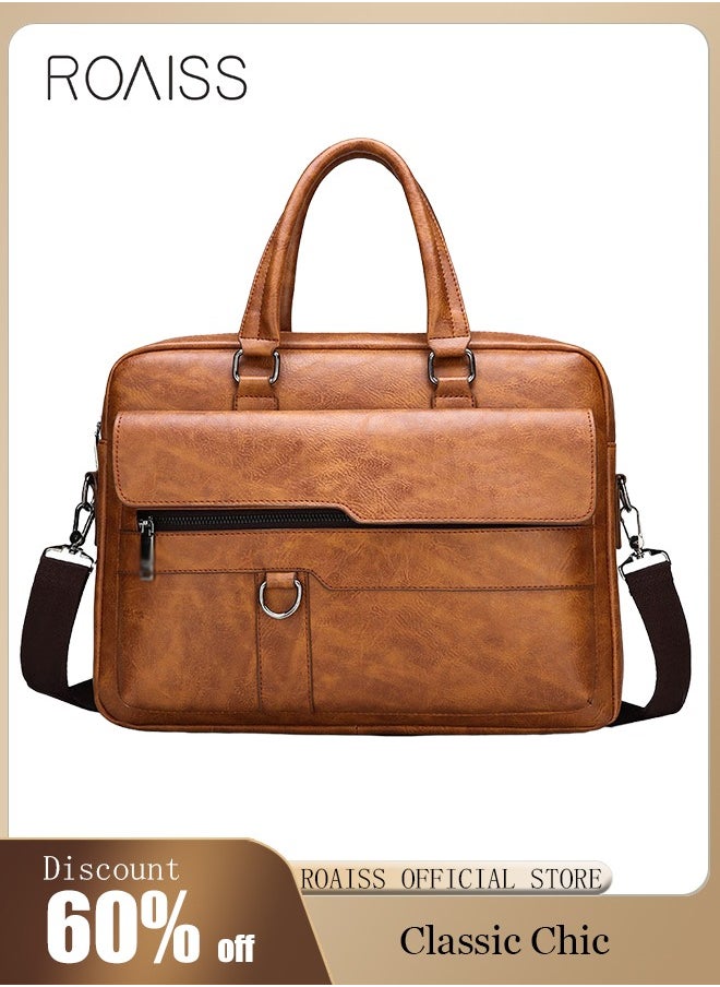 Business Messenger Bag Briefcase Handbag for Men Travel Laptop Light Brown