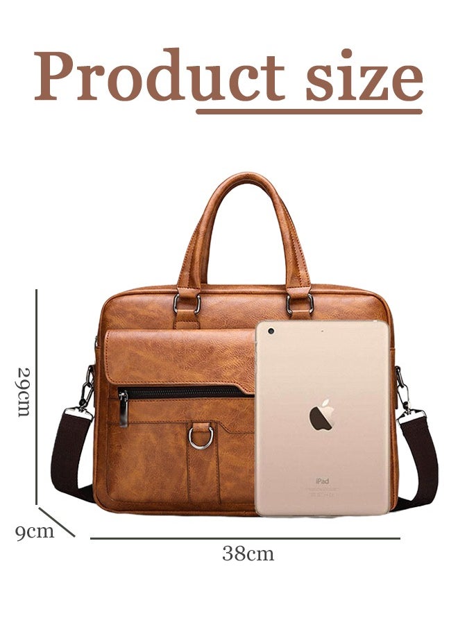 Business Messenger Bag Briefcase Handbag for Men Travel Laptop Light Brown