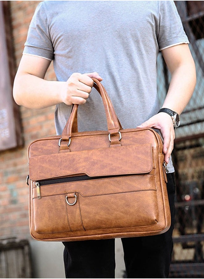 Business Messenger Bag Briefcase Handbag for Men Travel Laptop Light Brown