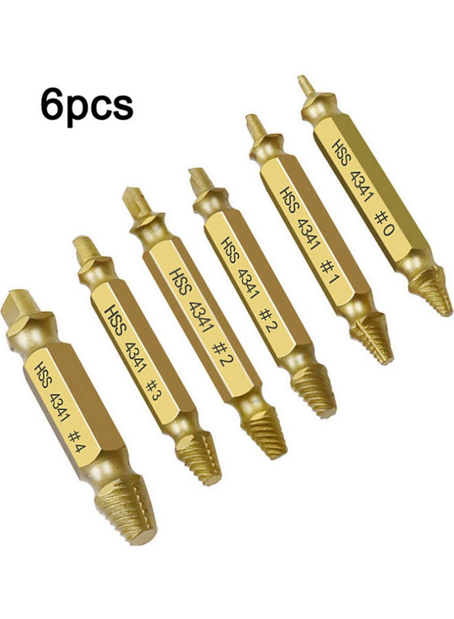 6-Piece Damaged Screw Remover Drill Bit Set Gold