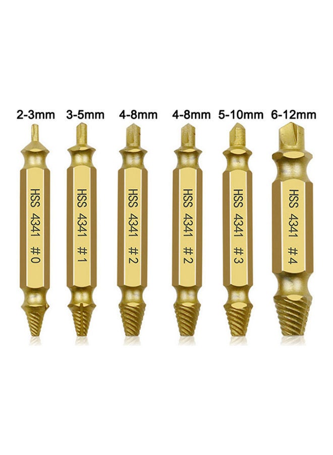 6-Piece Damaged Screw Remover Drill Bit Set Gold