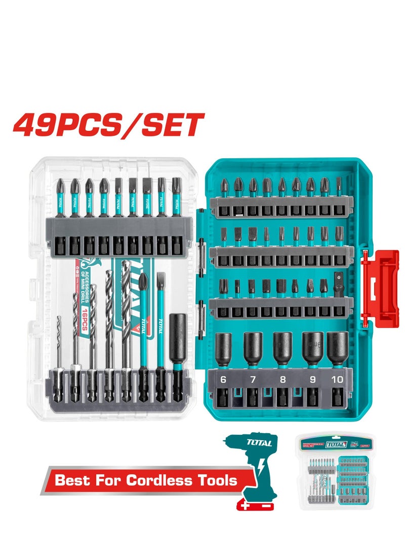 Total 49 Pcs Impact Screwdriver Bits Set with HSS Drill Bits & Magnetic Nuts – Includes Drill Adapter, Screwdriver Bit Holder, and More – Complete Set for DIY, Home Repair, and Professional Use