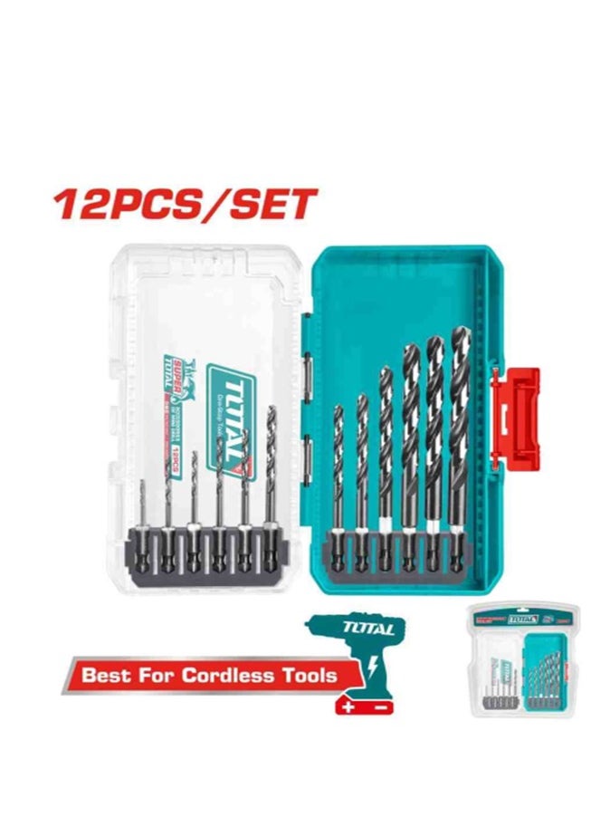 Total 12 Pcs HSS Drill Bits Set – High-Speed Steel Drill Bits with 1/4