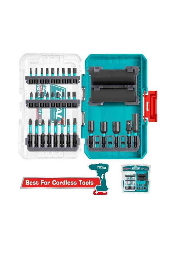 Total 33-Piece Impact Screwdriver Bits and Sockets Set - High-Strength Cr-Mo Steel, 1/4