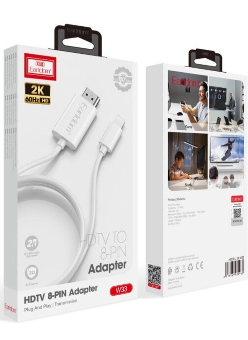 NEW ET-W33 HDMI to Lightning Adapter Cable, 2 Meters - High-Definition Streaming for iPhone & iPad