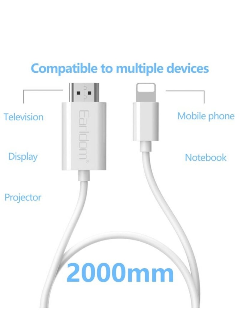 NEW ET-W33 HDMI to Lightning Adapter Cable, 2 Meters - High-Definition Streaming for iPhone & iPad