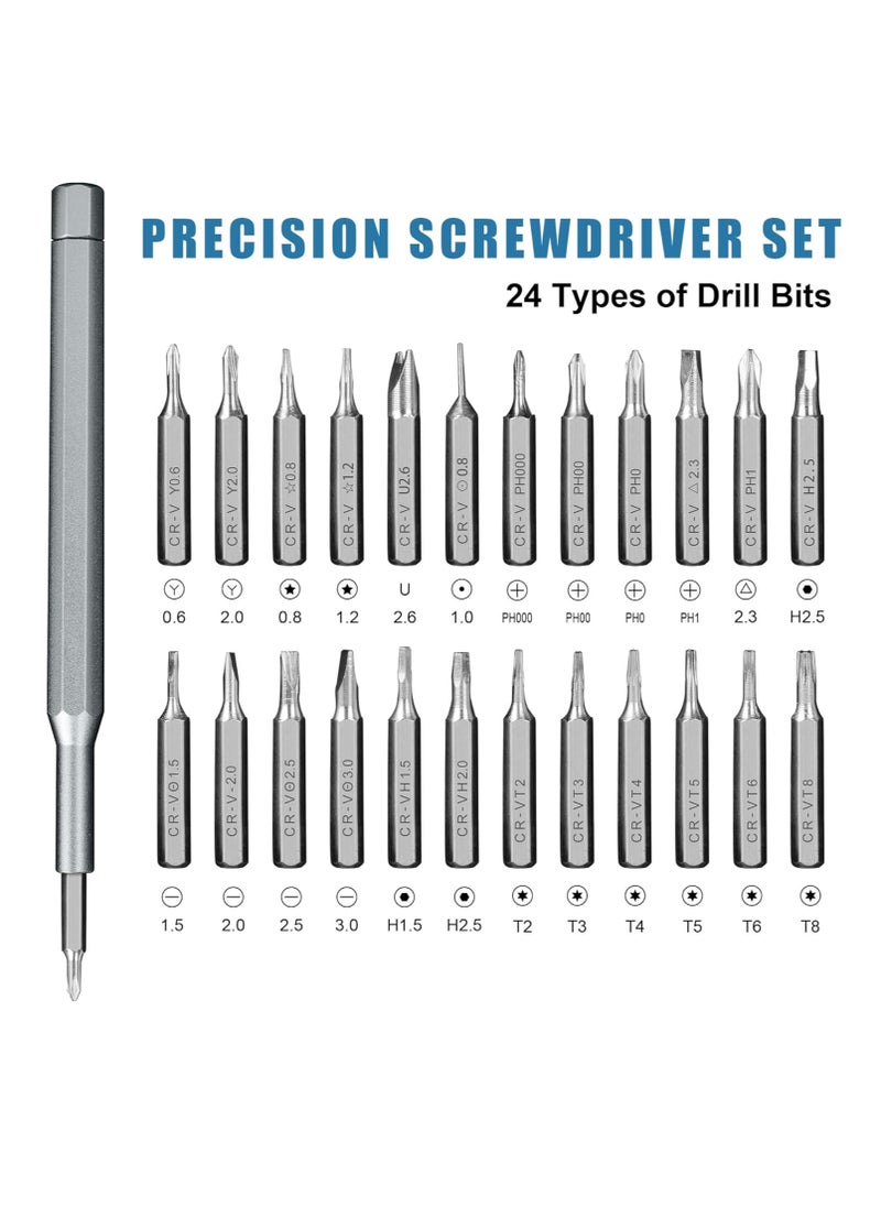 24 in 1 Professional Precision Screwdriver Set, Small Magnetic Screwdriver Set for Fixing Electronics, for Computer Repair, Cell Phones, Watches, Laptops, PCs, Glasses - Alloy Tool Steel