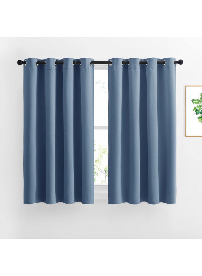 NICETOWN Half Window Curtains for Bedroom - Silver Grommet Modern Thermal Insulated Home Decor Window Coverings for Nursery/Flat, Stone Blue, W52 x L54, Set of 2