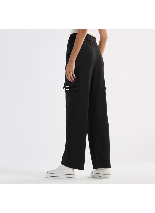 Solid Cargo Track Pants with Drawstring Closure