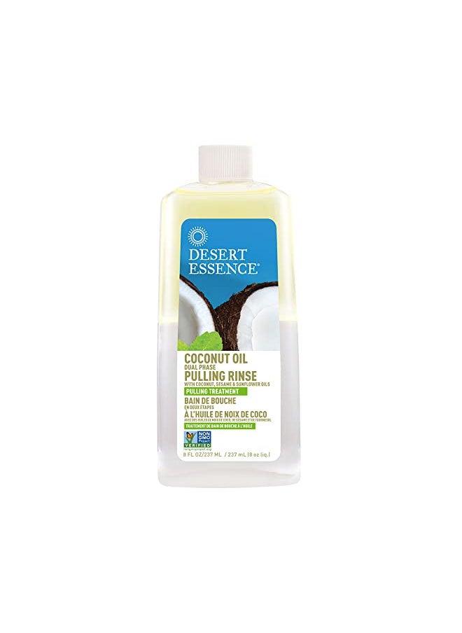 Desert Essence Coconut Oil Dual Phase Pulling Rinse, Mint, 8 fl oz - Alcohol Free, Sugar Free, Gluten Free, Vegan, Non-GMO - Organic Virgin Coconut Oil, Sesame Oil, Sunflower Oil & Tea Tree Oil