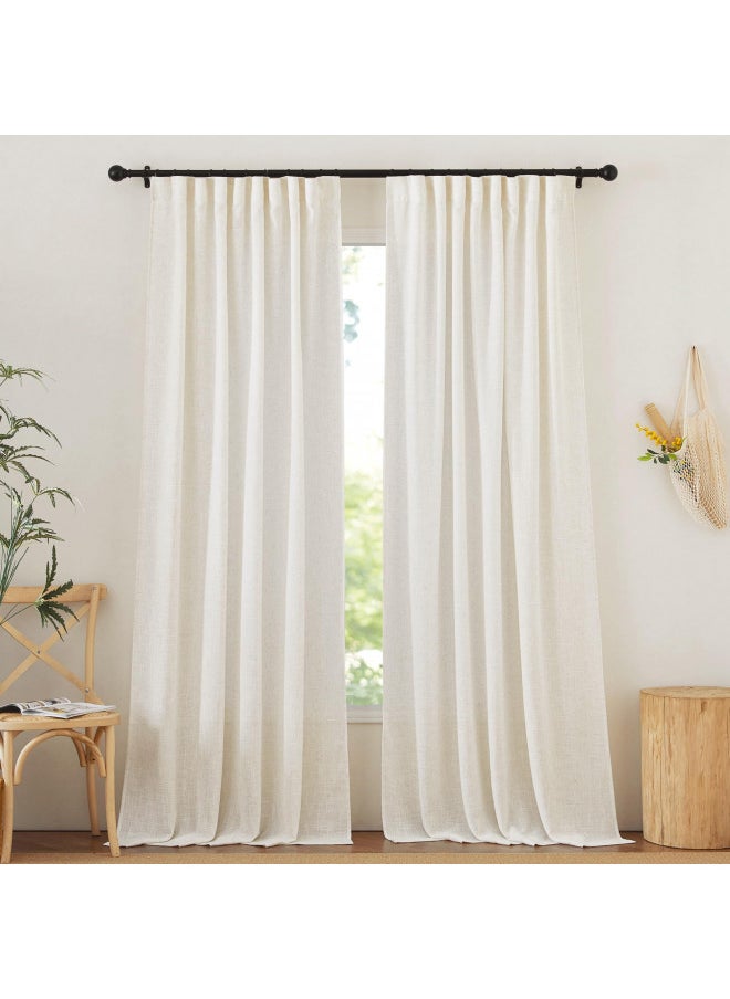 NICETOWN Linen Sheer Curtains for Bedroom 95 Inches Long, Back Tab/Rod Pocket Living Room Curtains, Thermal Insulated Light Filtering Floor Privacy Drapes, 2 Panels Set, 52