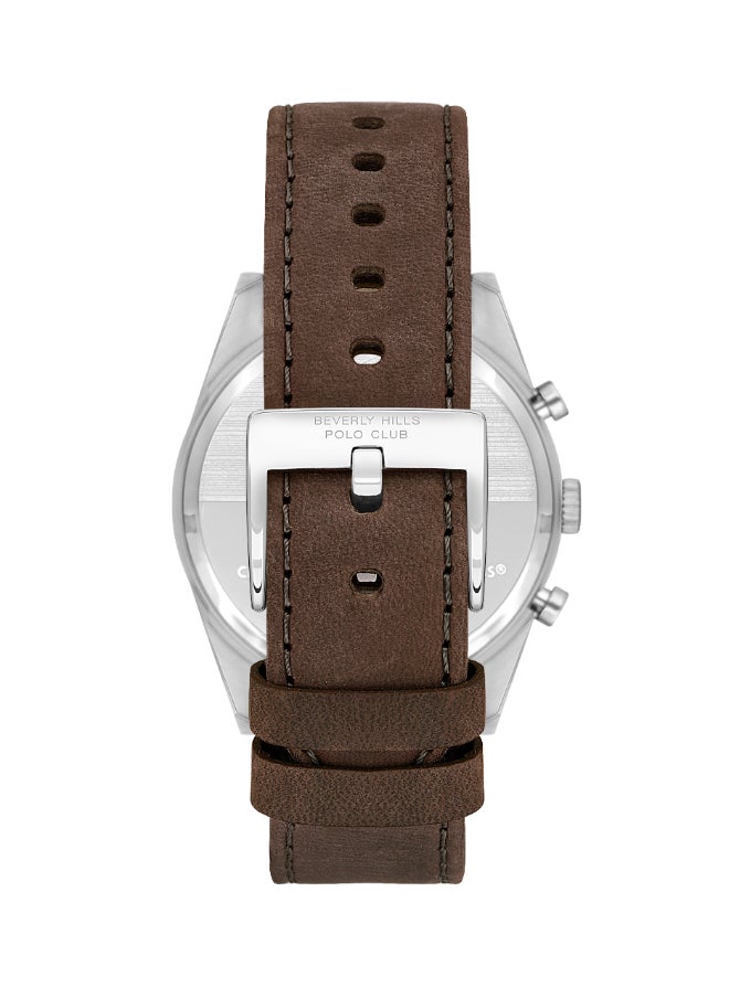 Beverly Hills Polo Club Men's Watch, Multi Function Display and Leather Strap - BP3619X.092, Brown