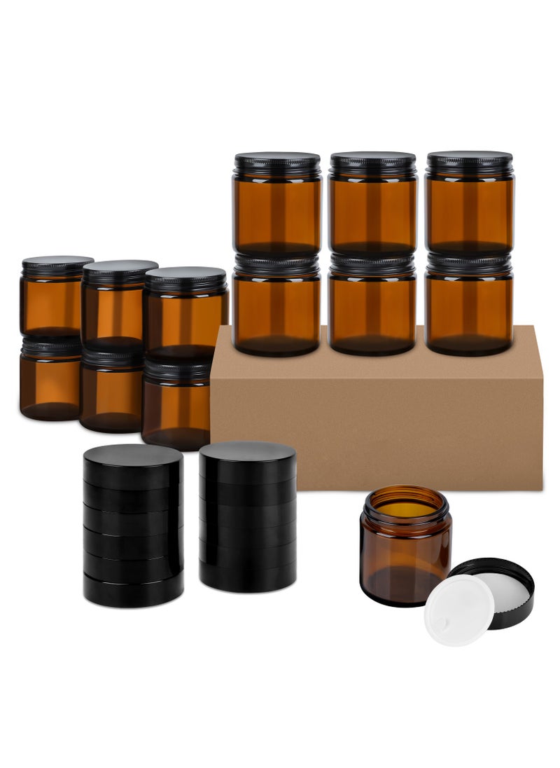 12Pack 4oz Thick Amber Round Glass Jars with Lids - Empty Candle Making Jars/Food Storage Canning Jars/Cosmetic Containers with Leakproof Lids for Cream Lotion Body Butter Beauty Products