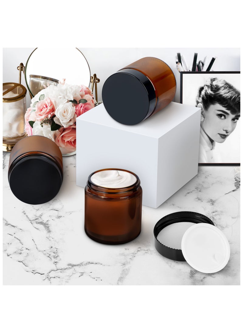12Pack 4oz Thick Amber Round Glass Jars with 2 Types of Lids – Refillable Thick Glass Containers for Candles, Canning, Food Storage, Cream, Lotion, Body Butter, and DIY Beauty Products