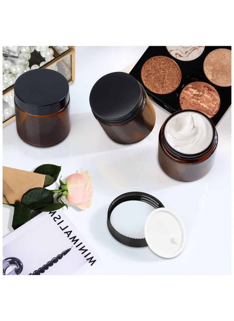 12Pack 4oz Thick Amber Round Glass Jars with 2 Types of Lids – Refillable Thick Glass Containers for Candles, Canning, Food Storage, Cream, Lotion, Body Butter, and DIY Beauty Products