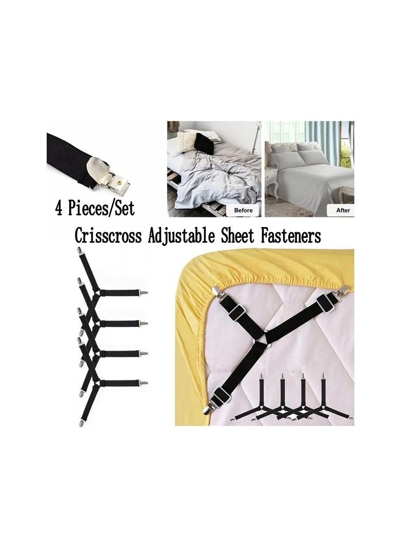 4-Pieces/Set Triangle Bed Mattress Sheet Clips Grippers Straps,Suspender Fastener Holder for Bedding Supplies