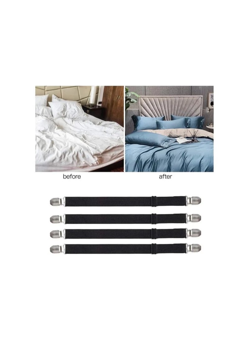 4-Pieces/Set Bed Sheet Straps Holders Fitted Sheet Clips,Adjustable Sheet Suspenders,Mattress Fasteners Gripper,Corner Clips for Bed Mattress Cover Fitted Bed Sheets