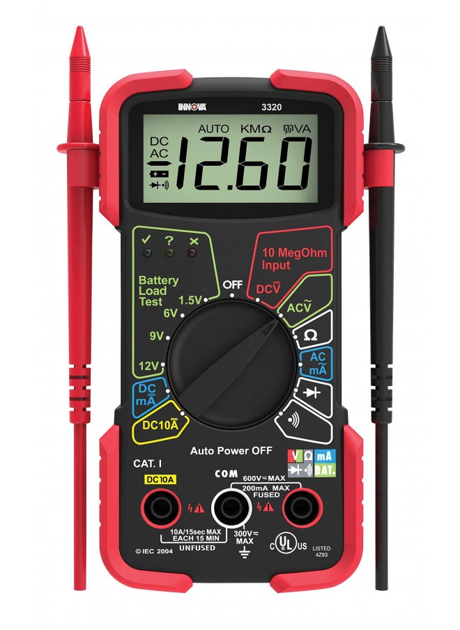 INNOVA 3320 Auto-Ranging Digital Multimeter, Red & Black