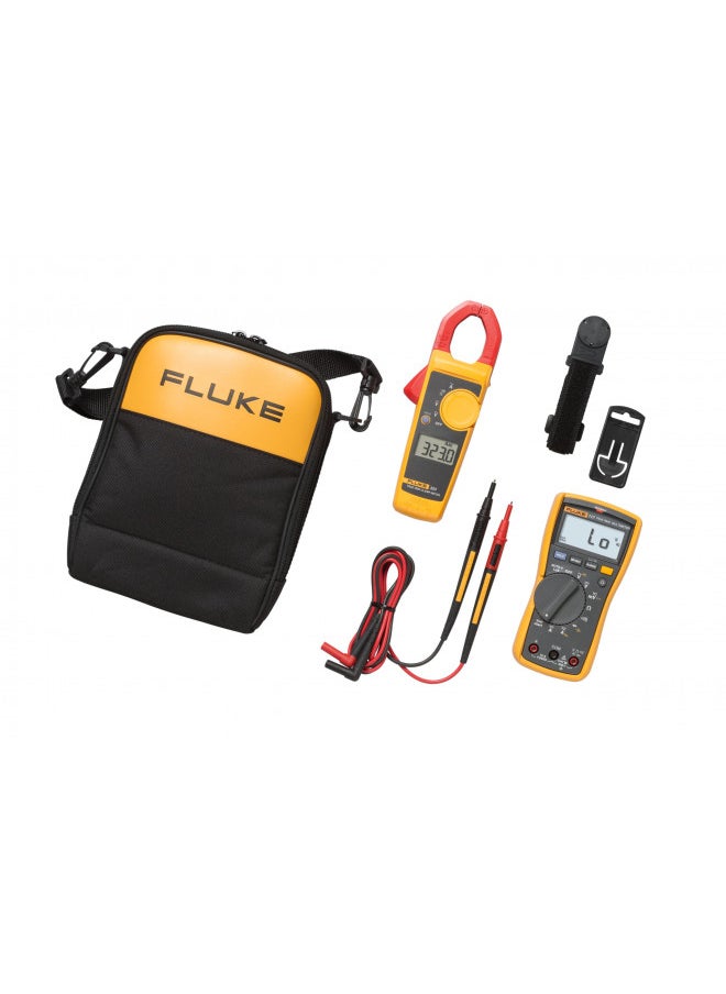 Fluke 117/323 Kit Multimeter and Clamp Meter Combo Kit For Residential And Commercial Electricians, AC/DC Voltage, AC Current 400 A, Includes Test Leads, TPAK And Carrying Case