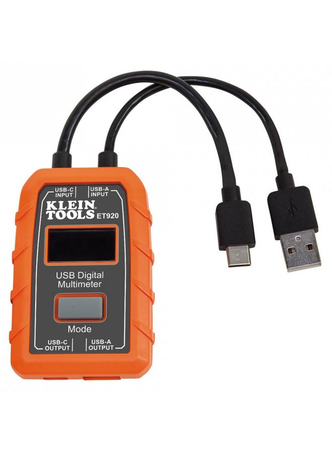 Klein Tools ET920 USB Power Meter, USB-A and USB-C Digital Meter for Voltage, Current, Capacity, Energy and Resistance