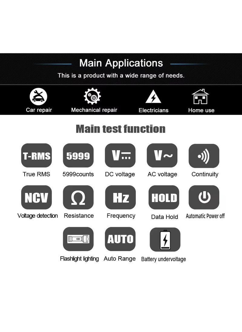 Professional USB Charging Digital Multimeter Auto Range Smart AC DC Voltage Tester Ohm Hz NCV True RMS Electrical Tools