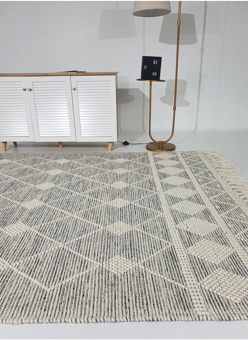 Handmade woven rug nz wool and cotton area rug for bedroom living room carpet Woven rug with fringes natural and white color rug srn-017