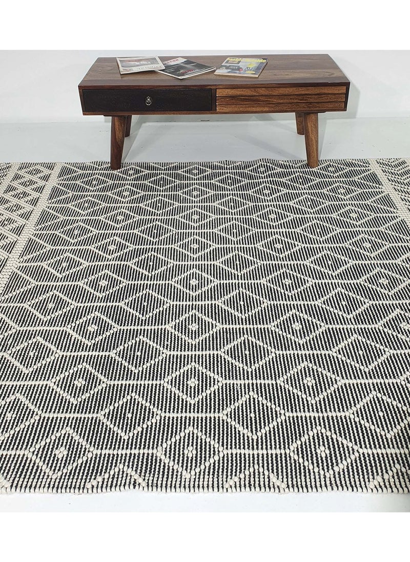 Area rug for bedroom NZ wool and cotton Handmade woven rug carpet for living room carpet Woven rug with fringes grey and white color rug srn-018