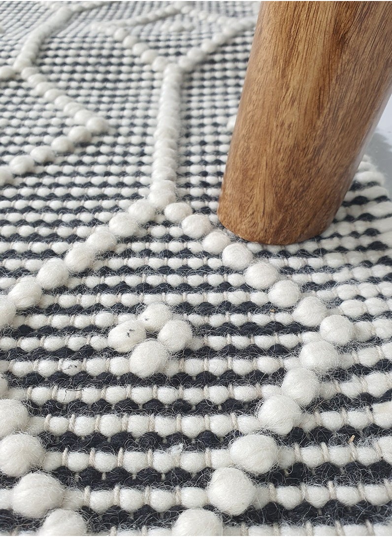 Area rug for bedroom NZ wool and cotton Handmade woven rug carpet for living room carpet Woven rug with fringes grey and white color rug srn-018