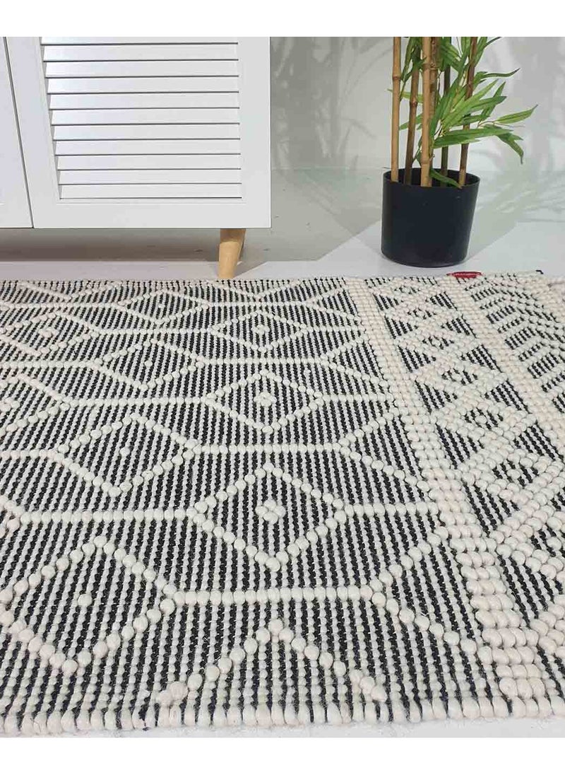 Area rug for bedroom NZ wool and cotton Handmade woven rug carpet for living room carpet Woven rug with fringes grey and white color rug srn-018