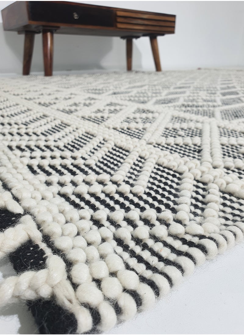 Area rug for bedroom NZ wool and cotton Handmade woven rug carpet for living room carpet Woven rug with fringes grey and white color rug srn-018