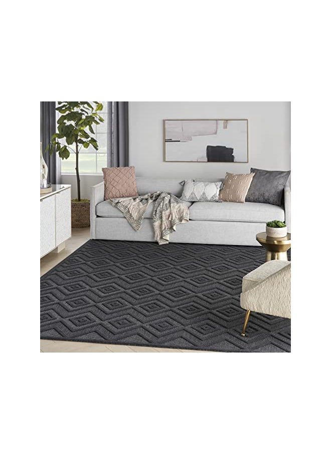 Nourison Versatile Indoor/Outdoor Charcoal/Black 7' x 10' Area Rug, Easy Cleaning, Non Shedding, Bed Room, Living Room, Dining Room, Deck, Backyard, Patio, High Traffic Area (7x10)