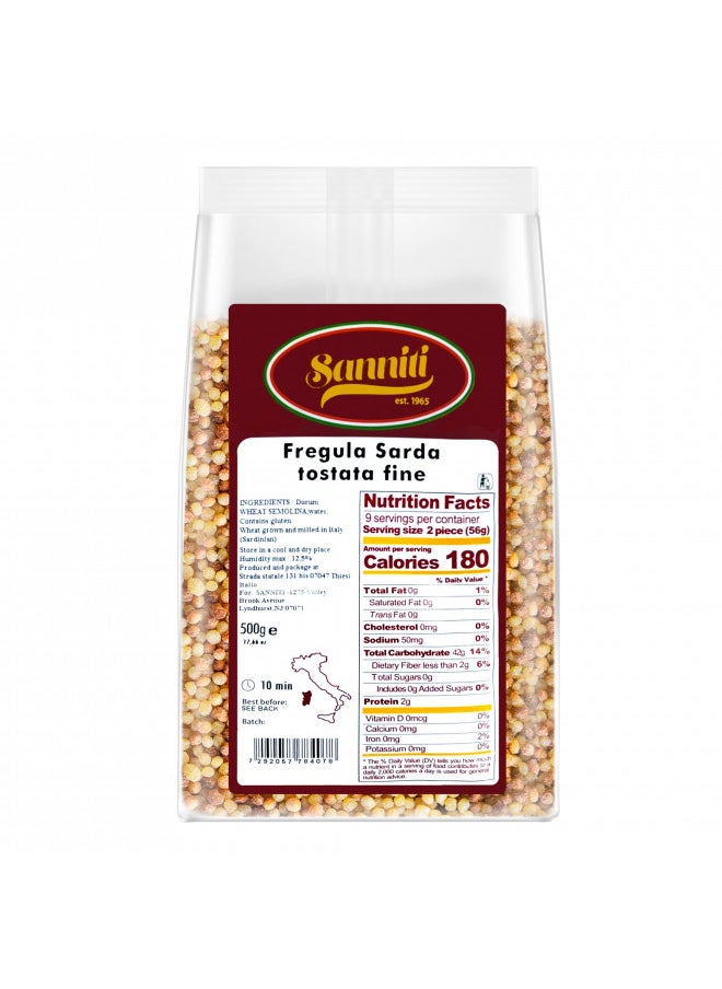 Sanniti Organic Toasted Fregola Sarda FIne Semolina Pasta Fregula Tostata Fina, 17.6 oz