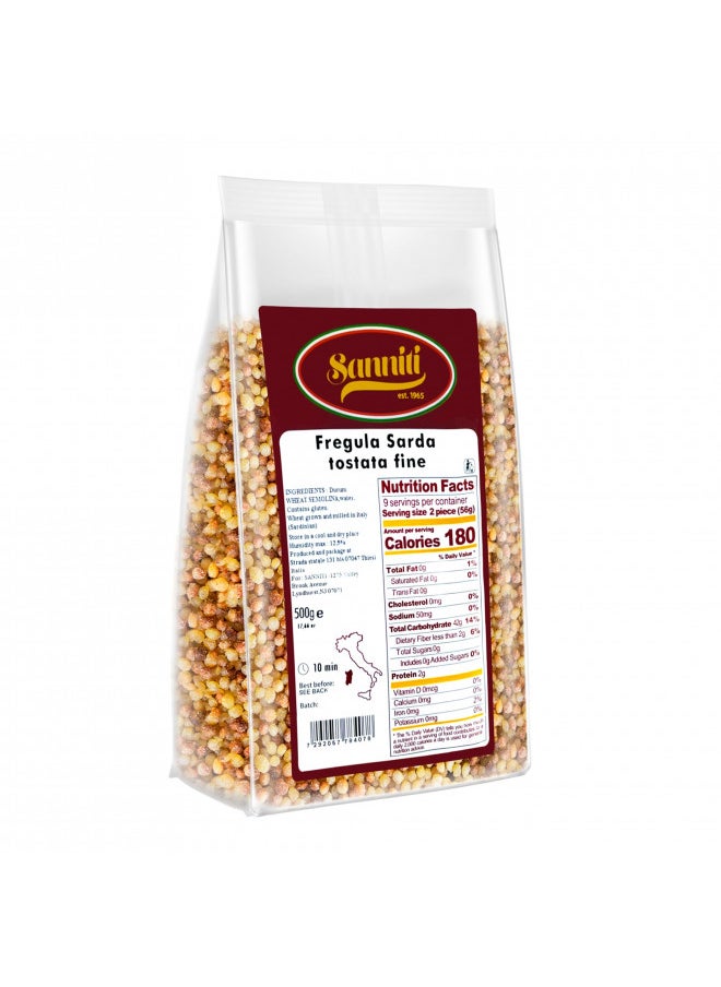 Sanniti Organic Toasted Fregola Sarda FIne Semolina Pasta Fregula Tostata Fina, 17.6 oz