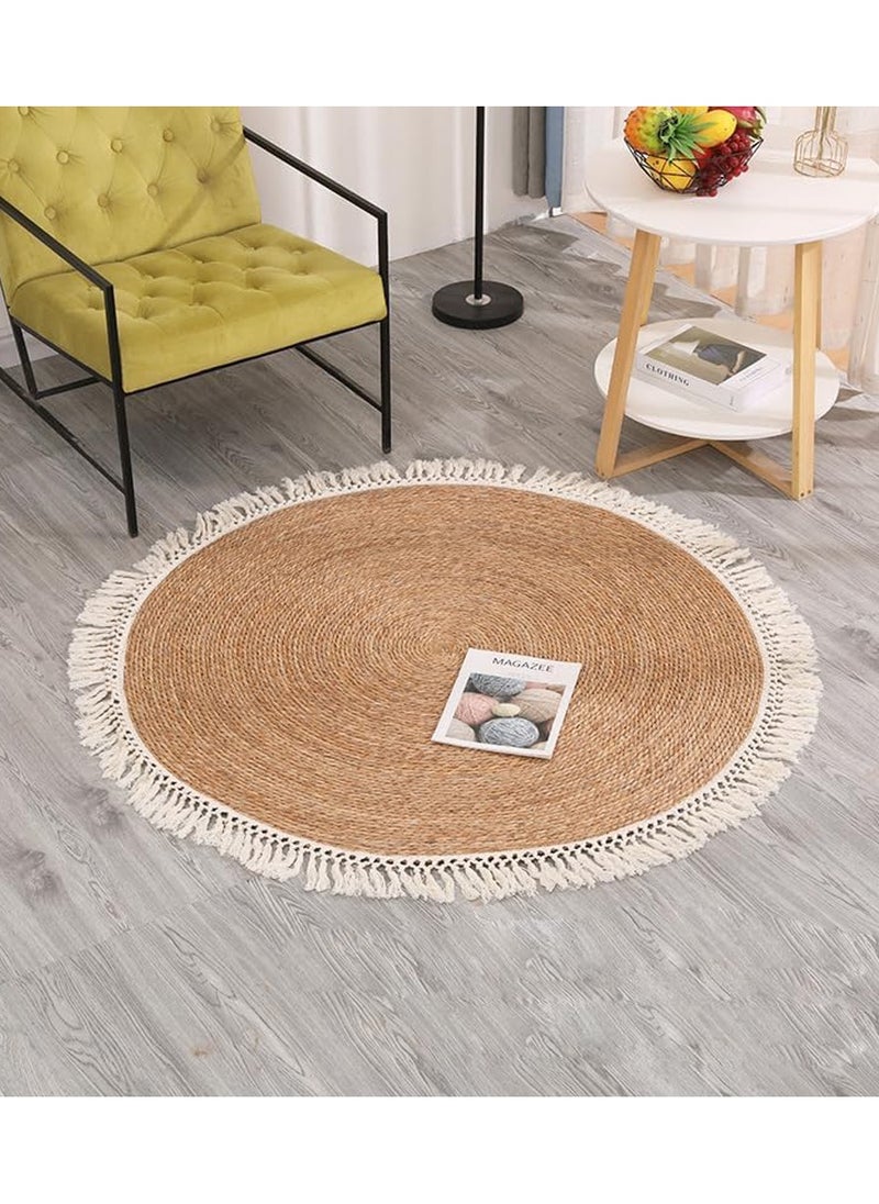 Handwoven Round Jute Rug – 100 cm Eco-Friendly Boho Area Mat for Living Room, Bedroom, & Dining Room | Natural Chic Home Decor