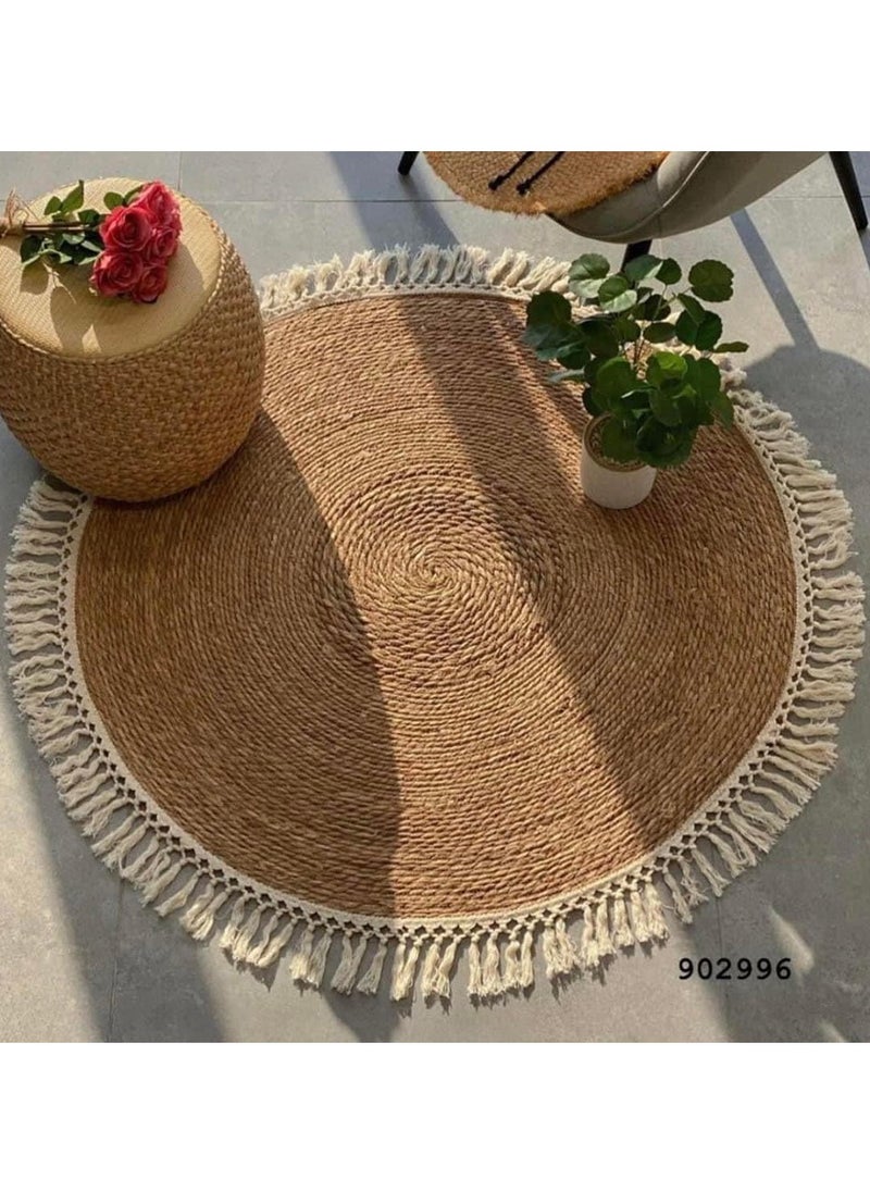 Handwoven Round Jute Rug – 100 cm Eco-Friendly Boho Area Mat for Living Room, Bedroom, & Dining Room | Natural Chic Home Decor