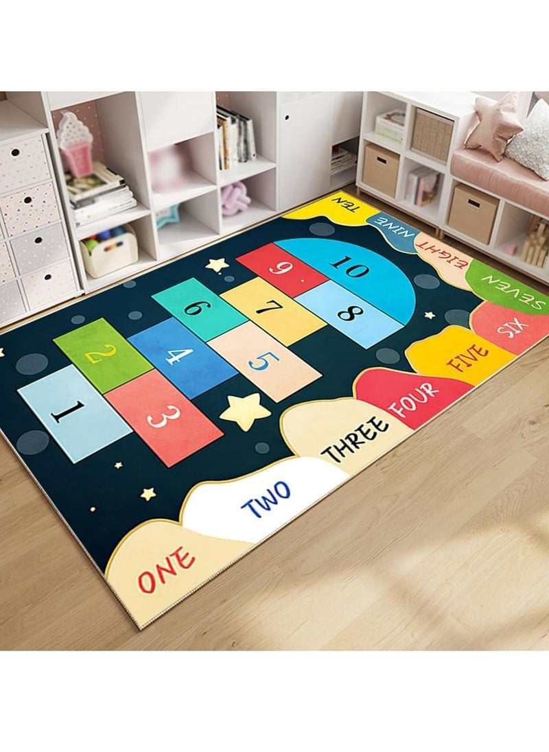 Play Mat Rug Hopscotch Game Rugs Play Area Rugs Educational Learning Numbers Floor Carpet Non Slip Play Carpet for Bedroom Playroom Living Room