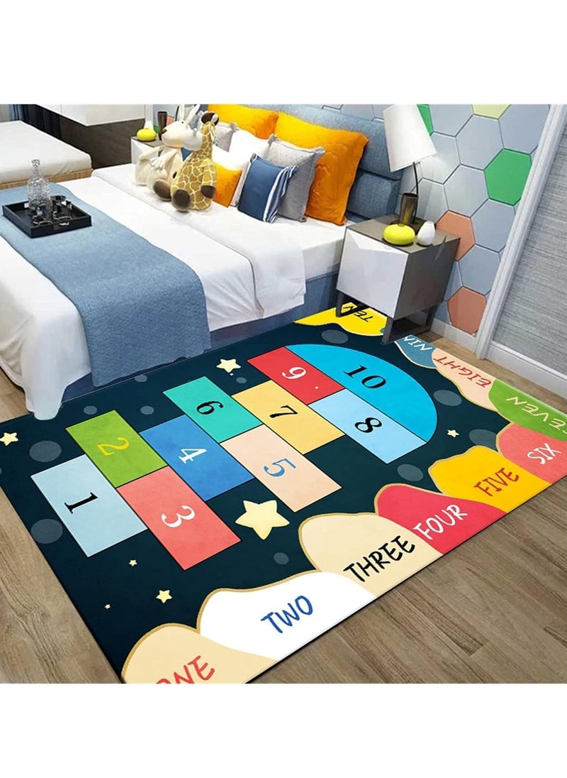 Play Mat Rug Hopscotch Game Rugs Play Area Rugs Educational Learning Numbers Floor Carpet Non Slip Play Carpet for Bedroom Playroom Living Room