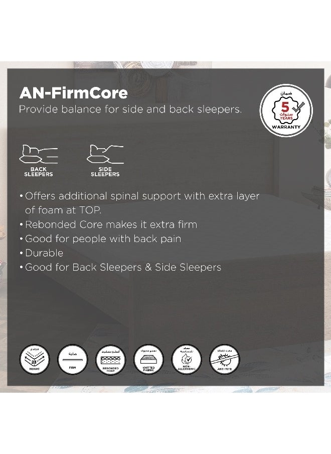 AN-FirmCore Pillow Top Rebonded Foam Firm Single Mattress 90 x 190 x 24 cm