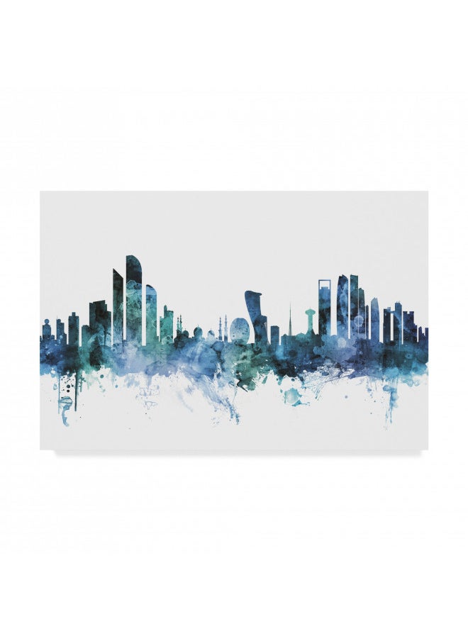 Trademark Fine Art Abu Dhabi Blue Teal Skyline by Michael Tompsett, 22x32, Multicolor