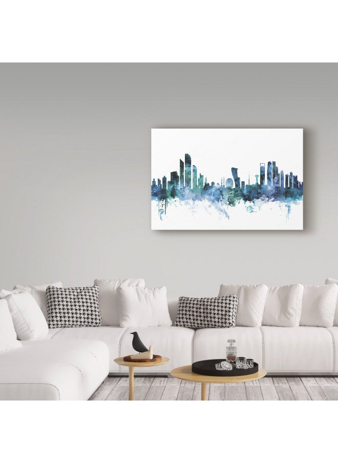 Trademark Fine Art Abu Dhabi Blue Teal Skyline by Michael Tompsett, 22x32, Multicolor