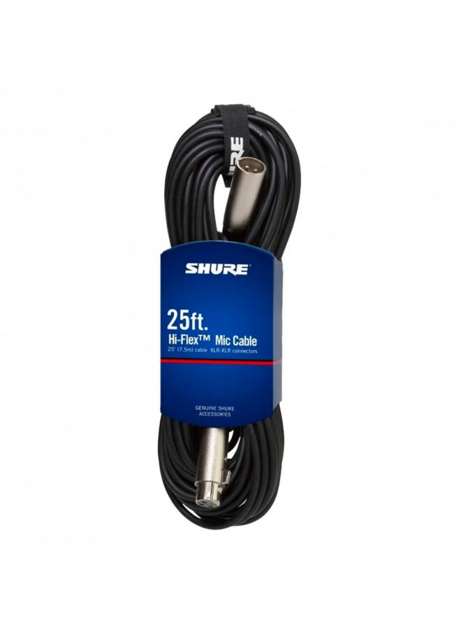 Shure C25J 25-foot Hi-Flex Cable with Chrome XLR Connectors, Black