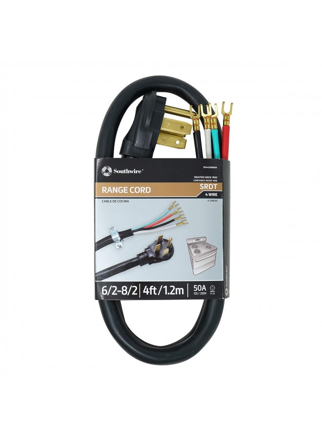 Coleman Cable 9044SW8808 4ft 6/2-8/2 SRDT Round Range Cord, 4', Black/Yellow, 4 Ft