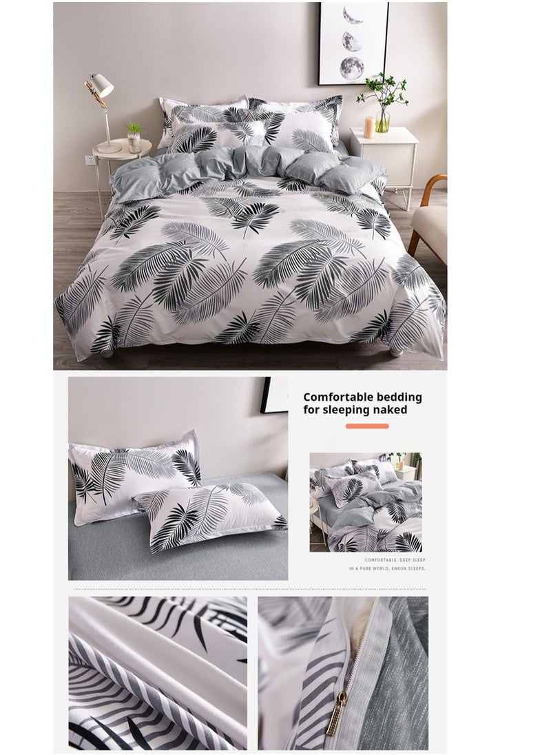 Twin Size Bedding Set, Hotel Quality 4 Pcs Bedsheet Set With Bed Sheet 230x230cm, Quilt Duvet Cover 180x220cm And 2 Pcs Pillow Covers 48x74cm, Modern Design 4 Piece Bedding Set