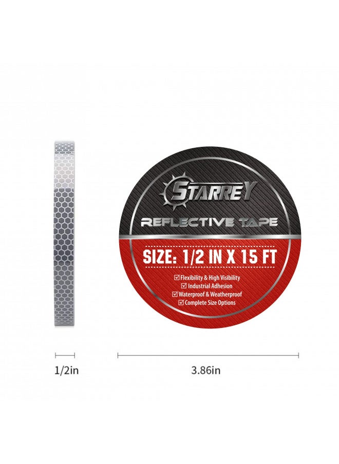 STARREY Flexible Reflective Tape White Silver 1/2 Inch X 15 Feet High Intensity Grade DOT-C2 Safety Tape Outdoor Waterproof Conspicuity Outdoor Trailer Reflector