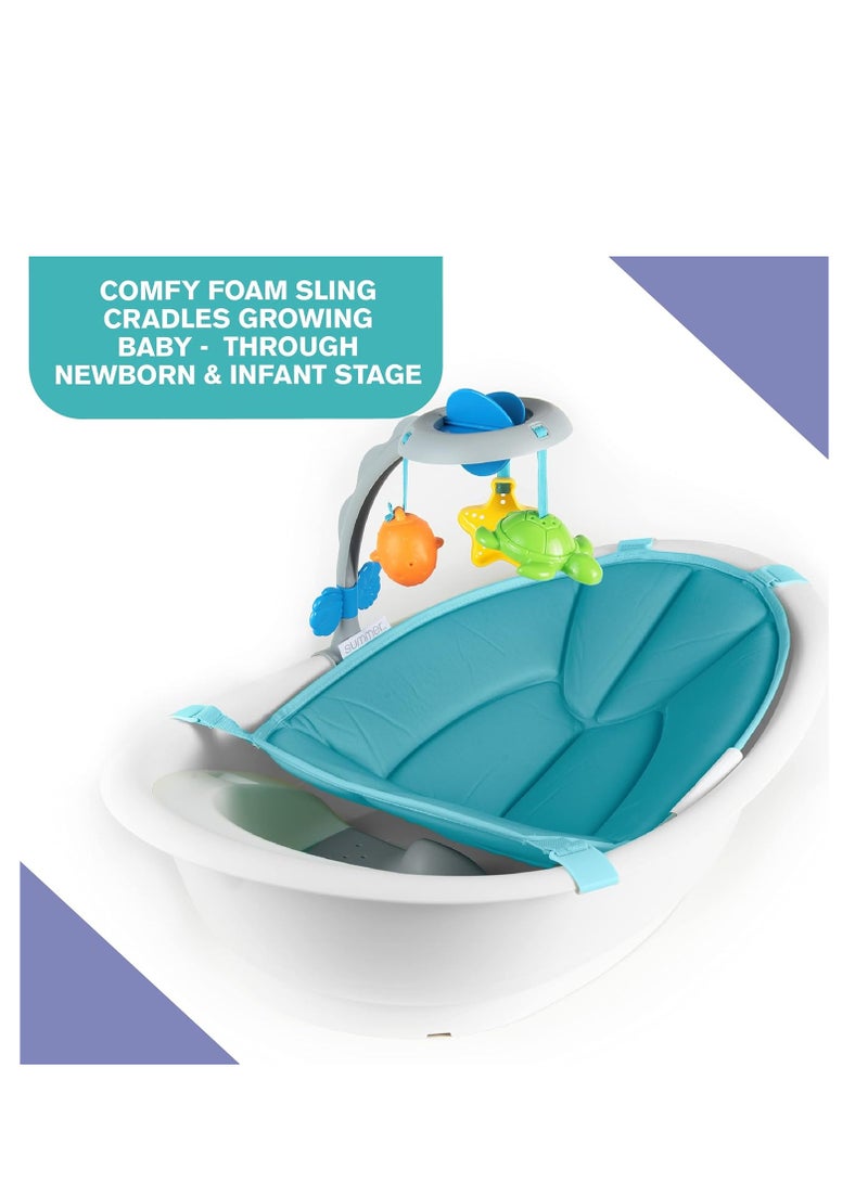 Gentle Support Multi-Stage Tub with Toys - for Ages 0-24 Months - Includes Soft Support, Toy bar and Bath Toys, A Hook for Storage and Dying, and A Drain Plug, White/Blue, One Size