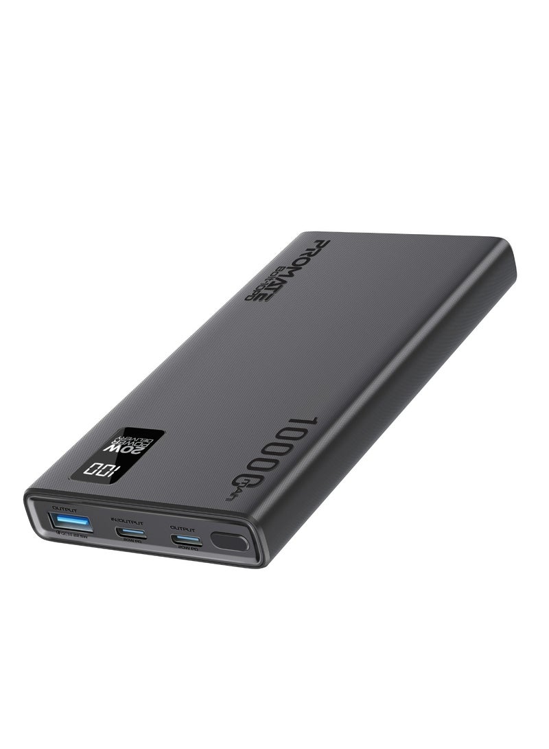 10000 mAh Promate Universal 10000mAh Ultra-Slim Power Bank,  with 20W USB-C Input/Output Port, QC 3.0 Output, USB-C Ports, LCD Screen and Over-Heating Protection for Smartphones and Tablets, Bolt-10PD Black