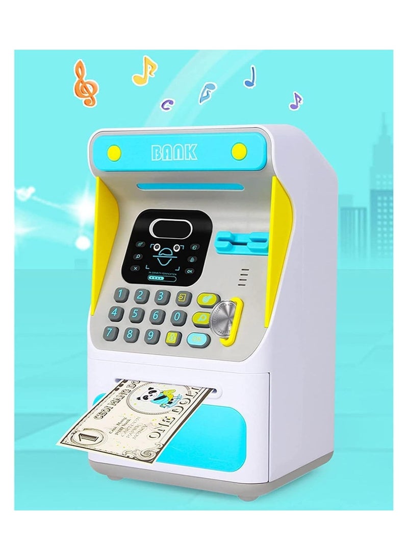 Electronic Money Bank with 【Face Lock】, ATM Piggy Bank for Real Money Kids Money Bank with Password Lock Cash Coin, Face Lock & Bank Card & Password Protection (BLUE)