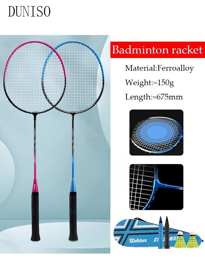 2 Pieces Badminton Set,Lightweight Ferroalloy Badminton Racket with Carrying Bag,Badminton Backyard Games for Outdoor Garden Beach Family Fun